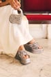 Anaar Bejewelled Barfi Wedge Sandals – Handcrafted Grey Suede Festive Footwear with Floral Embroidery & Sequins
